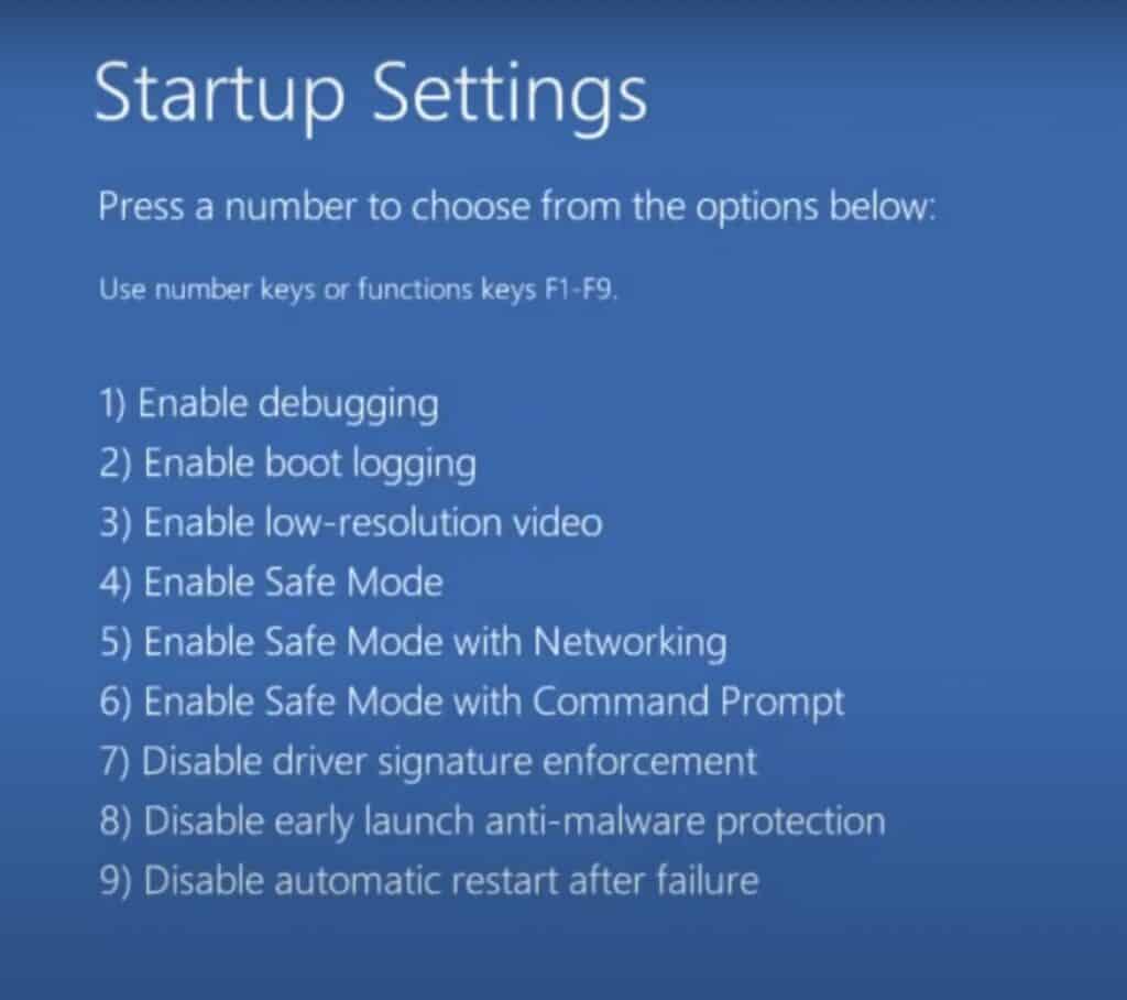 Windows Tablet Startup Settings Enable Safe Mode