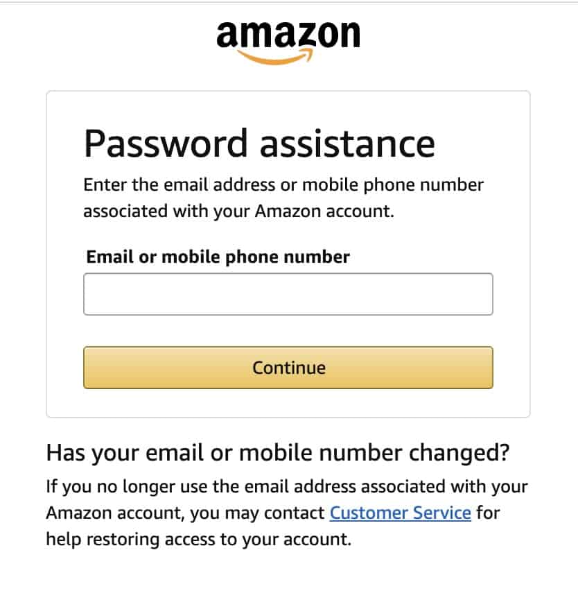 Reset Amazon Account Password via Password Assistance