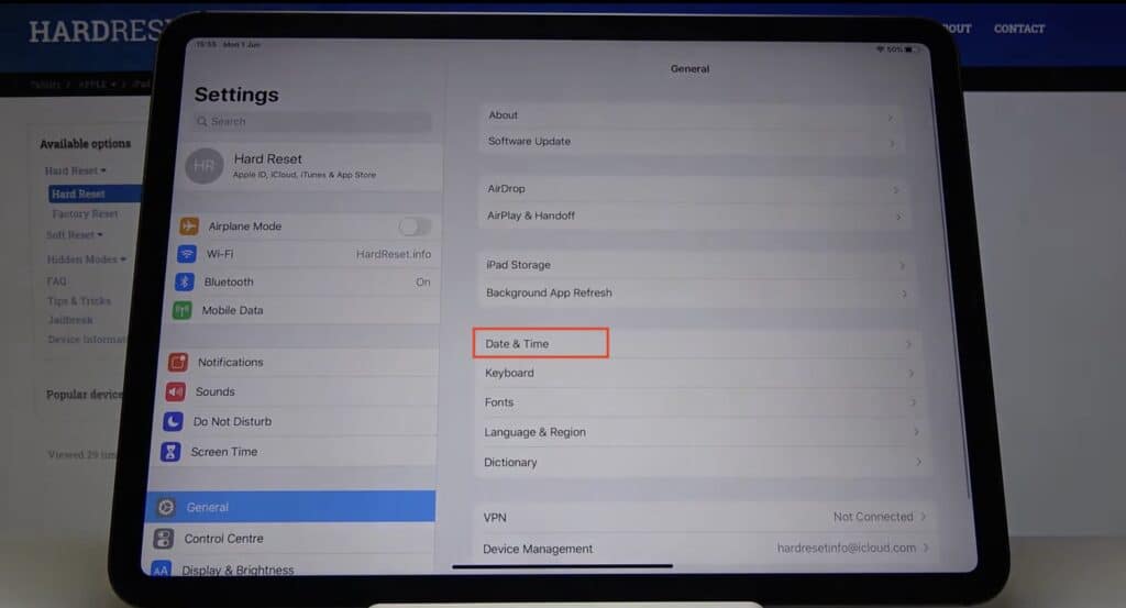Apple iPad Date and Time Settings