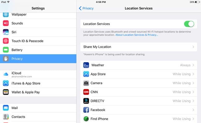 Apple iPad Location Services