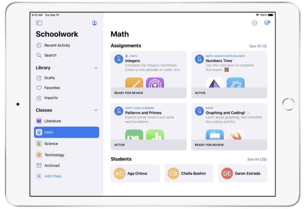 Apple iPad Schoolwork with Classroom