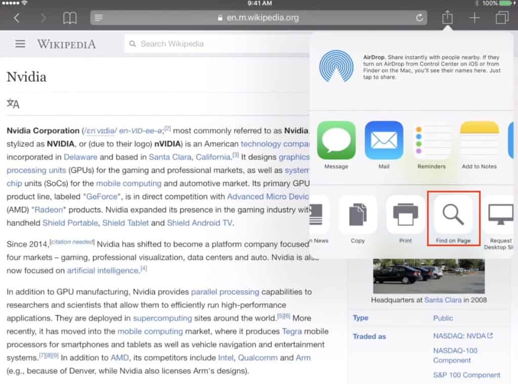 iPad Safari Find on Page