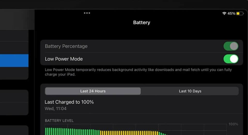 Apple iPad Battery Low Power Mode