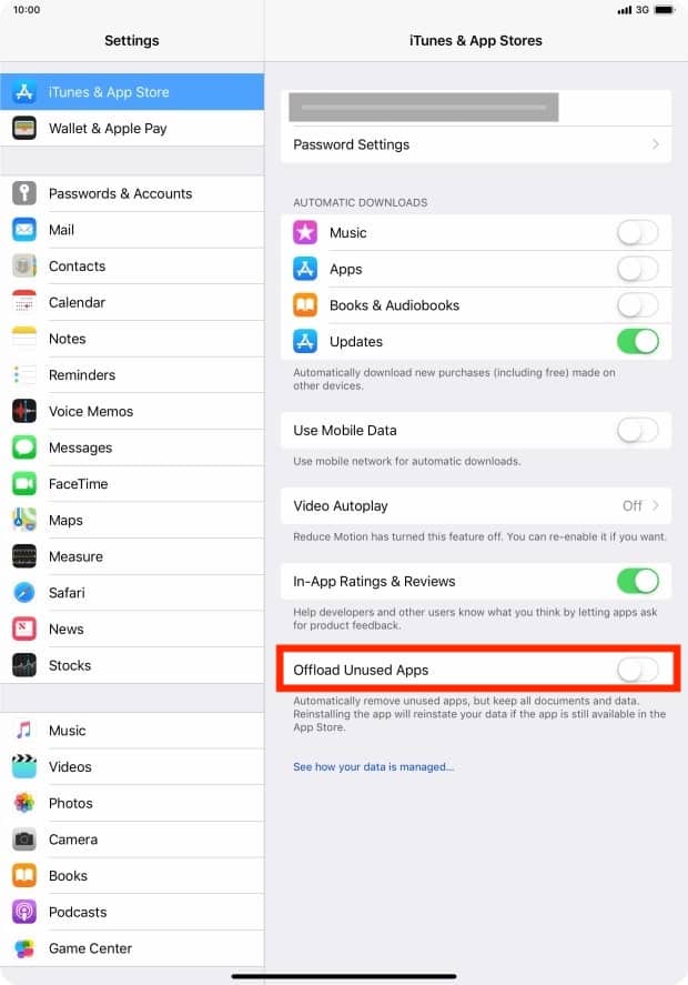 Apple iPad Offload Unused Apps