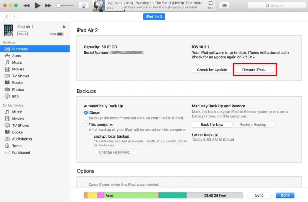 Apple iPad Restore via iTunes