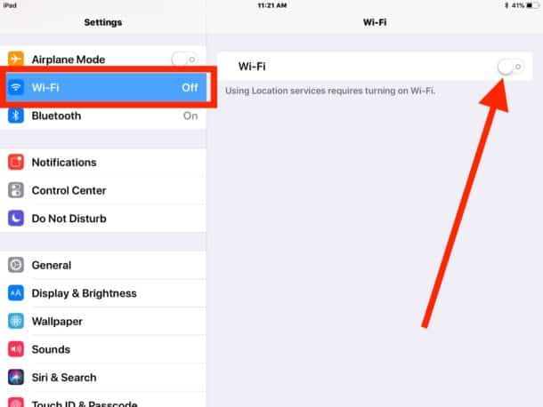 Apple iPad disable wifi