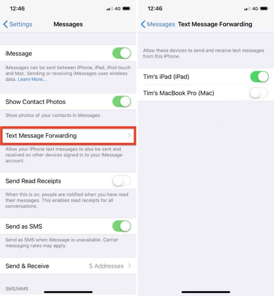Apple Text Message Forwarding