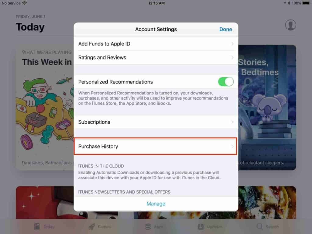 Apple iPad App Store Purchase History