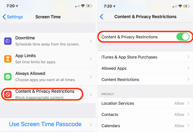 Apple iPad Screen Time Settings Content and Privacy Restrictions