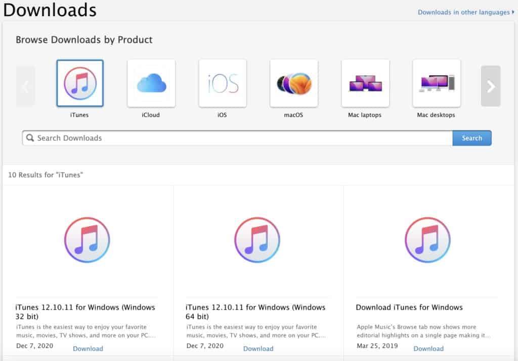 Apple iTunes Versions