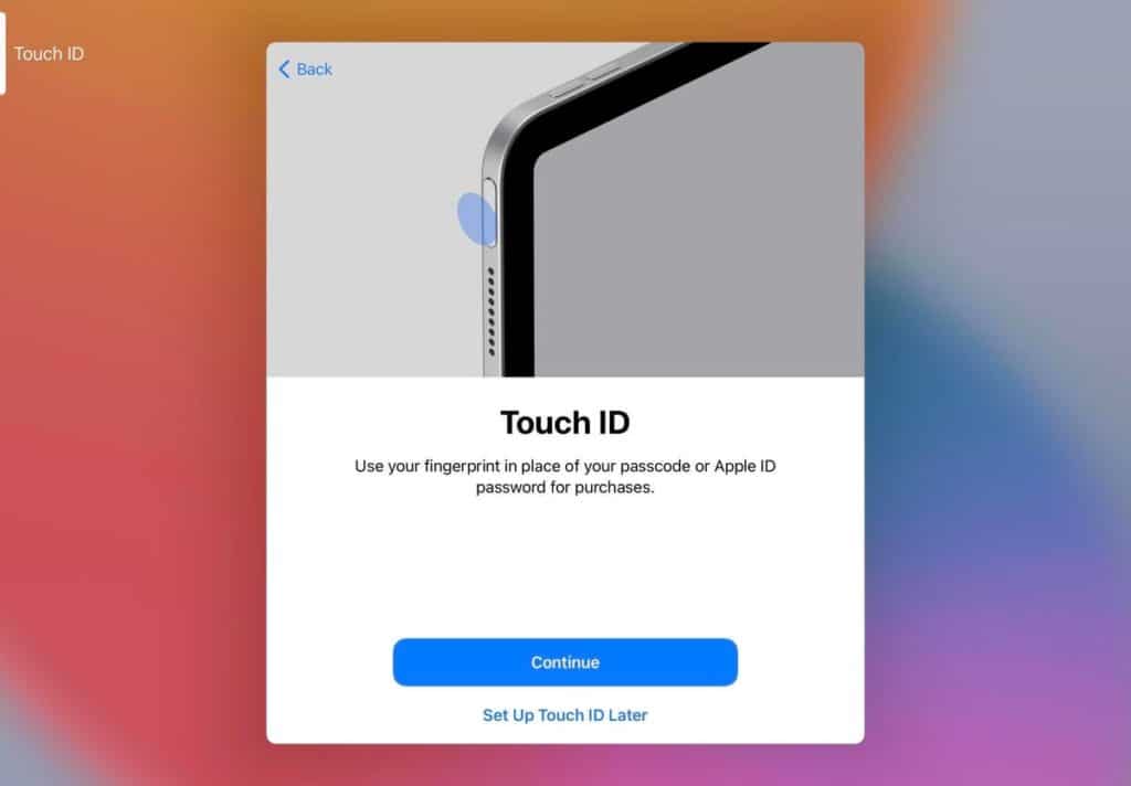 Touch ID Set Up Screen