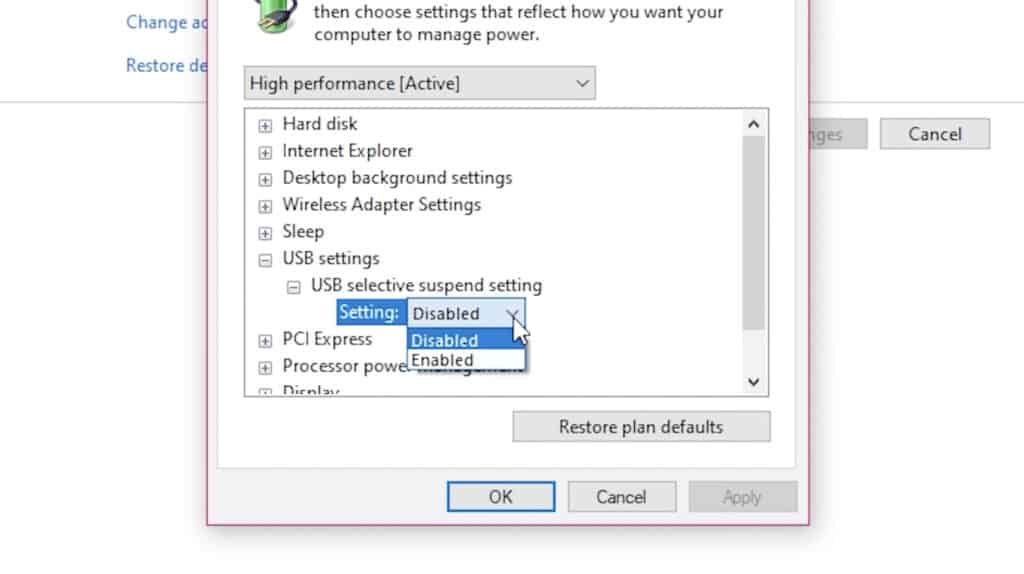Windows USB selective suspend setting