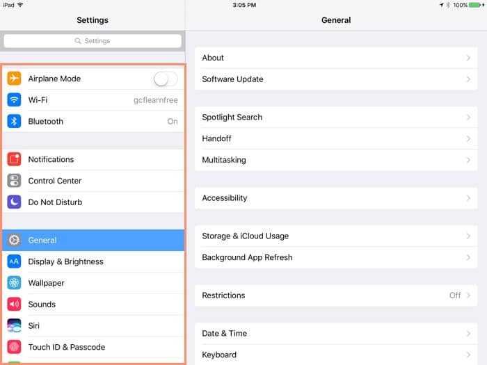 Apple iPad General Settings