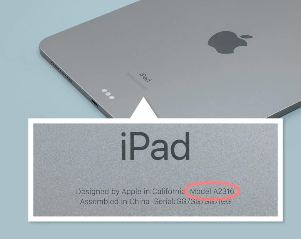 Apple iPad Model number back print