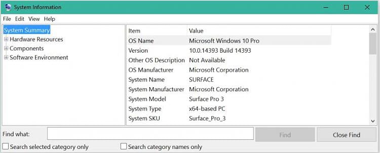 Surface Pro System Information