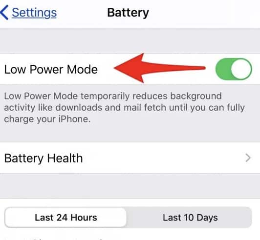 Apple iPad Settings Battery Low Power Mode