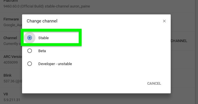 Chromebook Change Channel Stable Beta Developer channels