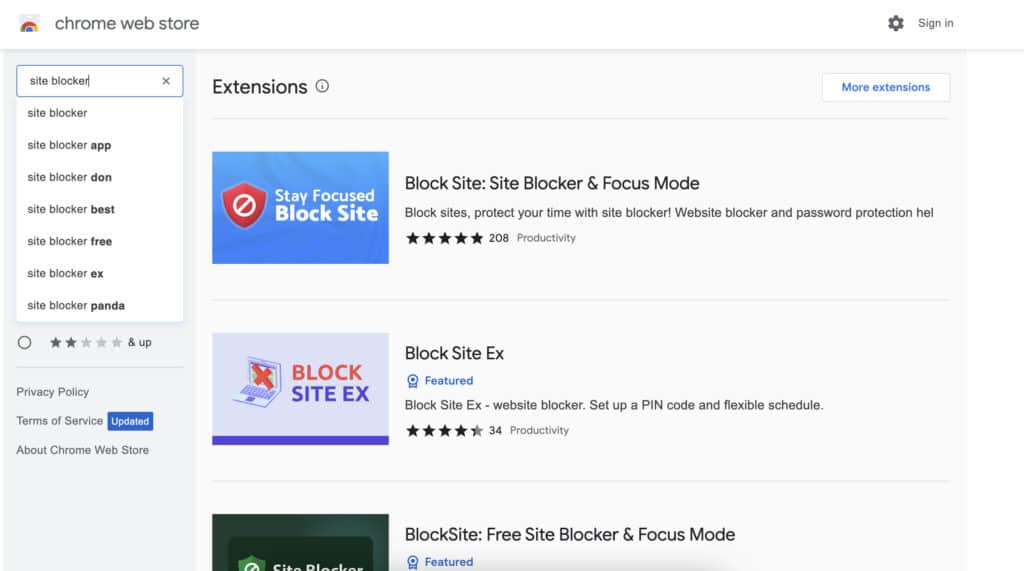 Chrome Web Store Site Blocker